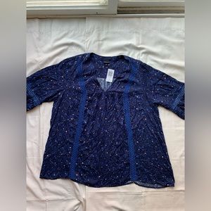 NWT Torrid Relaxed Fit Peasant Blouse Rayon Twill Galaxy Stars Navy Plus Size 2X